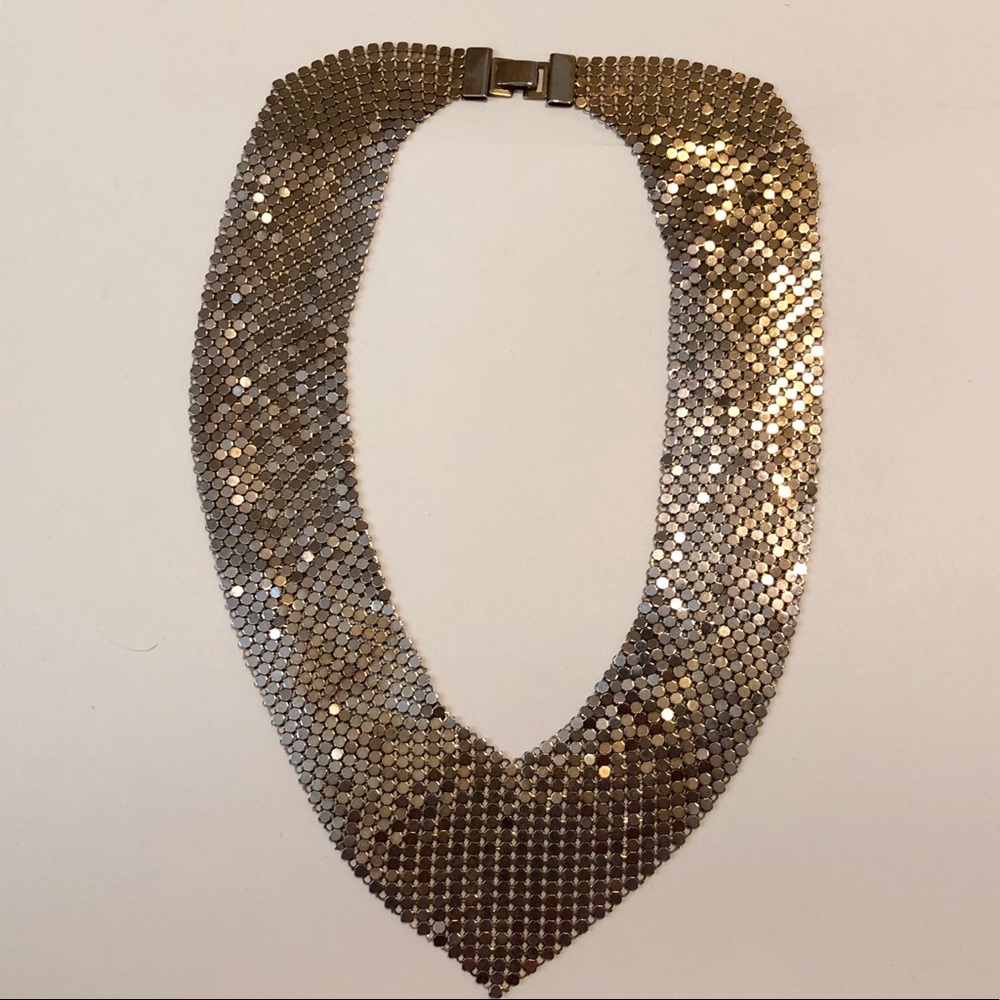 Fabulous vintage two-tone mesh bib necklace